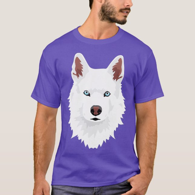 T-shirt canine blanche Husky Sibérien blanc Chien de neige (Devant)
