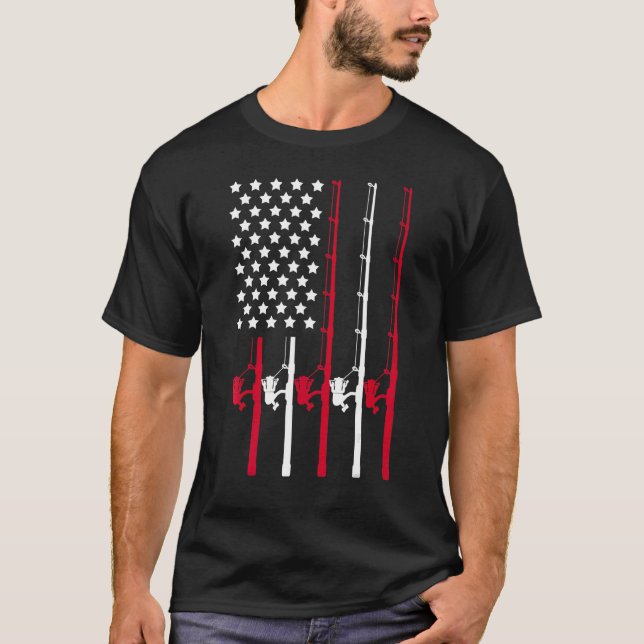 T-shirt Canne à pêche avec pêcheur du drapeau américain 4  (Devant)