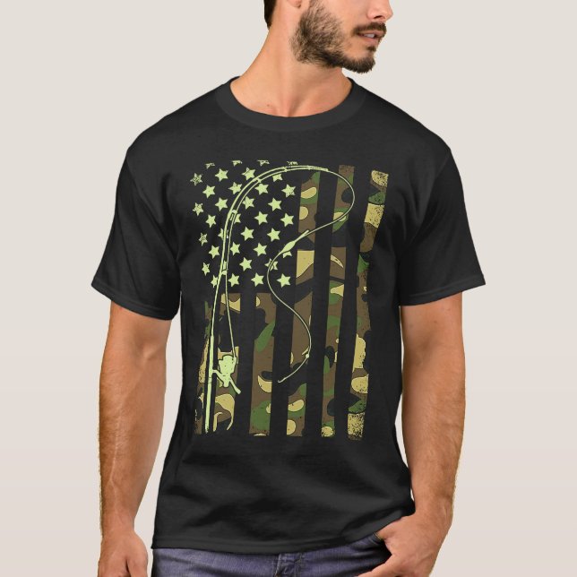 T-shirt Canne à pêche drapeau américain pêche à la basse c (Devant)