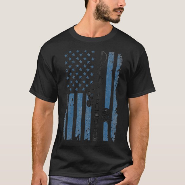 T-shirt Canne à pêche Drapeau Américain, Pêcheur, Pêche, P (Devant)