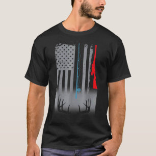 T-shirt Canne à pêche Fusil de chasse Drapeau Américain