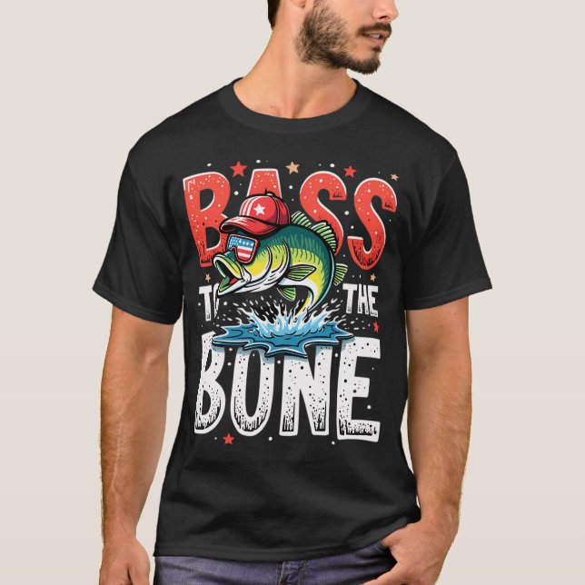 T-shirt Canne à pêche Fusil de chasse Drapeau Américain (Devant)