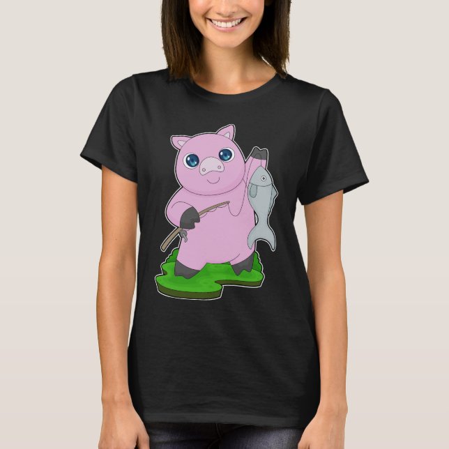 T-shirt Canne à pêche Pêcheur de porcs Pêche (Devant)