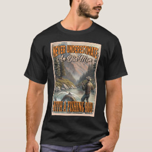 T-shirt Canne à pêche rétro Vieil Homme