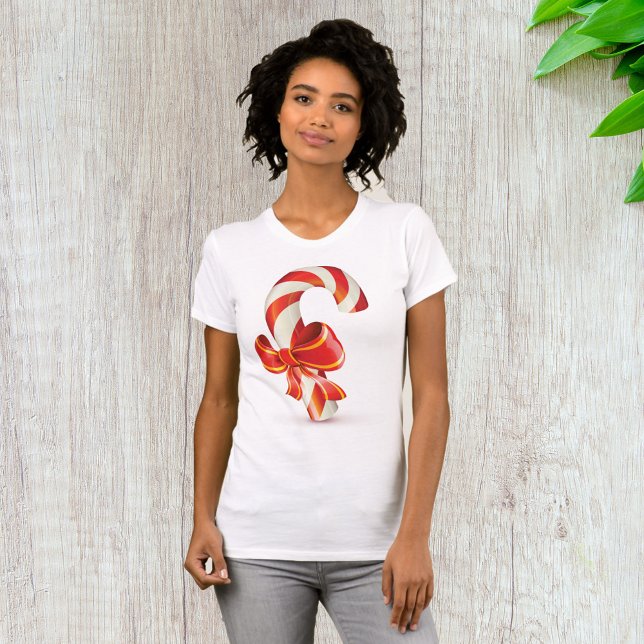 T-shirt Canne de bonbon de Noël festive avec ruban rouge (Créateur téléchargé)