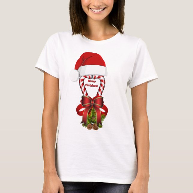 T-shirt Canne de Noël rayée rouge (Devant)