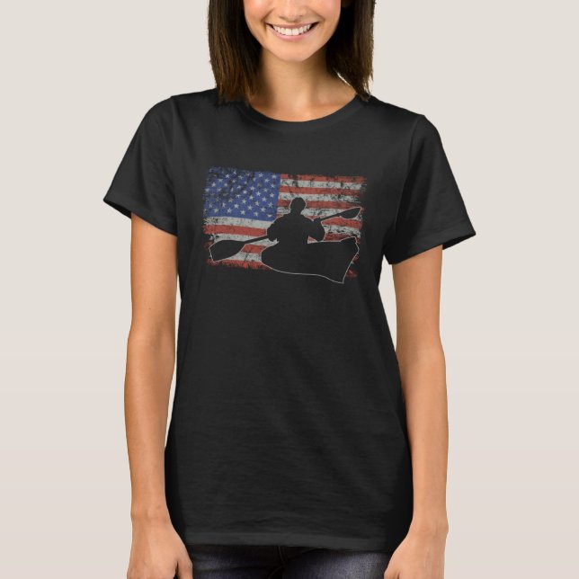 T-shirt Canoeing Retro USA Flag Kayak 4th of July Canoe (Devant)