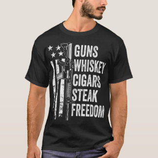 T-shirt Canons Whiskey Cigars Steak Freedom - USA Drapeau 