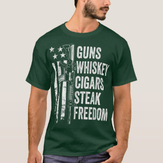 T-shirt Canons Whiskey Cigars Steak FreedomUSA Drapeau BBQ