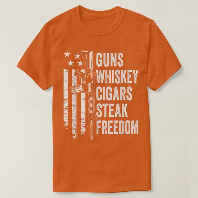 T-shirt Canons Whiskey Cigars Steak FreedomUSA Drapeau BBQ (Design devant)