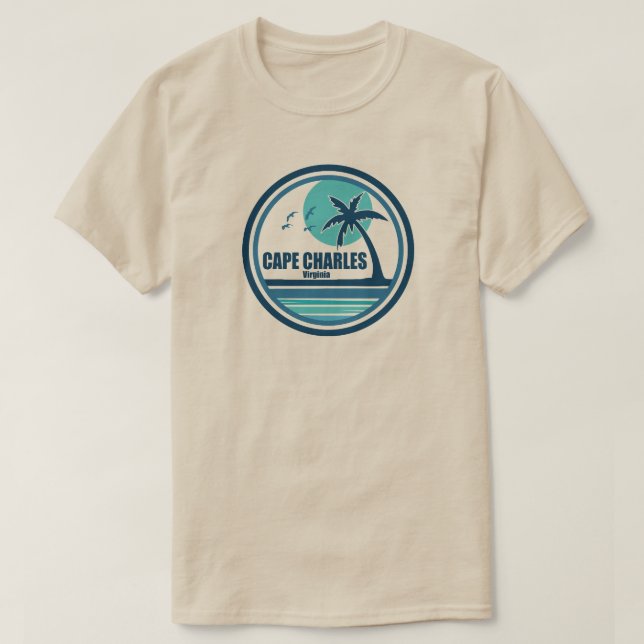 T-shirt Cape Charles Beach Virginia Palm Tree Birds (Design devant)