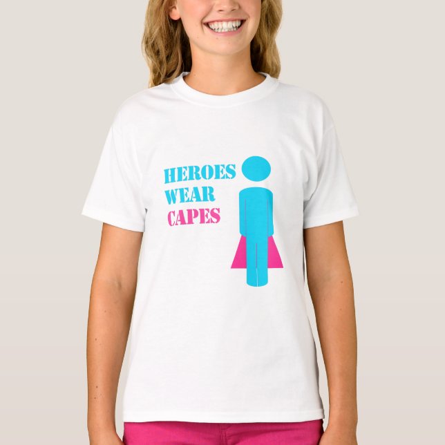 T-shirt capes d'usure de héros (Turquoise/rose) (Devant)