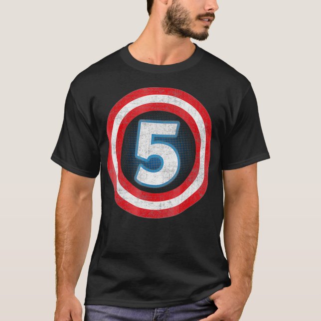 T-shirt Capitaine 5 ans Vieux Superhéros 5e anniversaire g (Devant)