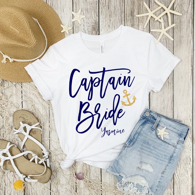 T-shirt Capitaine Bride | Calligraphie bleue moderne (Créateur téléchargé)