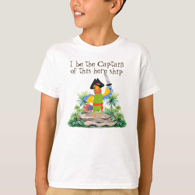 T-shirt Capitaine du bateau, perroquet habillé comme (Devant)