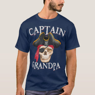 T-shirt Capitaine Grandpa Halloween Crâne Pirate Casquett