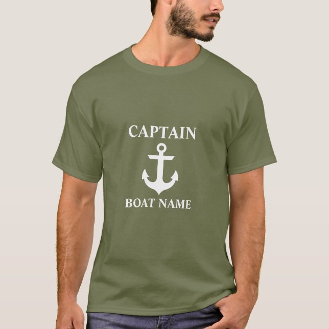 T-shirt Capitaine nautique Green Boat Name Ancre (Devant)