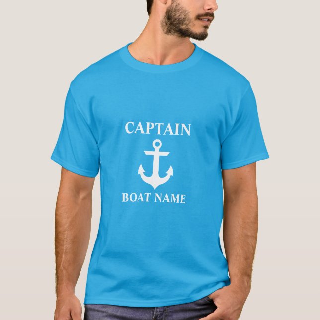 T-shirt Capitaine nautique Nom du bateau Ancre Malibu Blue (Devant)