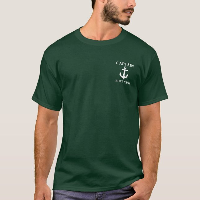 T-shirt Capitaine nautique Nom du bateau Ancre Vert Hommes (Devant)