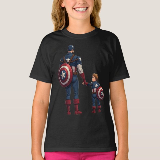 T-shirt Capitaine Papa et Sidekick Son (Devant)