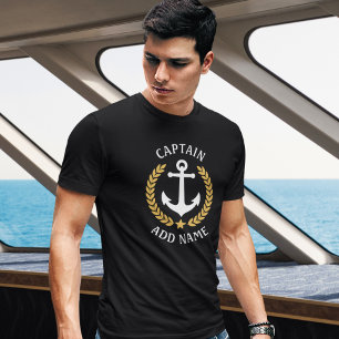 T-shirt Capitaine Votre Nom De Bateau Ancre Gold Laurel Bl
