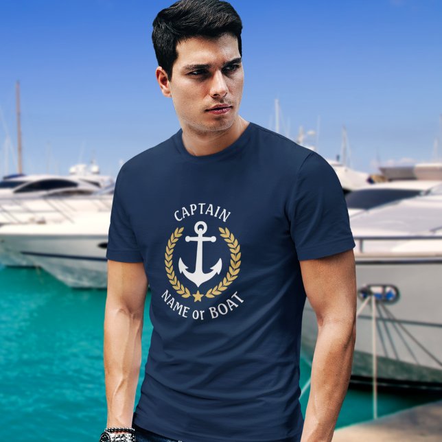 T-shirt Capitaine Votre nom de bateau Ancre Gold Laurel Ma (Créateur téléchargé)