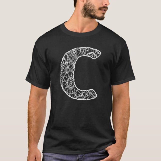 T-shirt Capital Letter C  Floral Chic Boho Abstract Doodle (Devant)