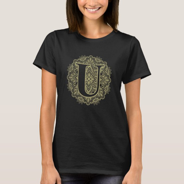 T-shirt Capital Letter U Floral Initial Monogram Font Alph (Devant)