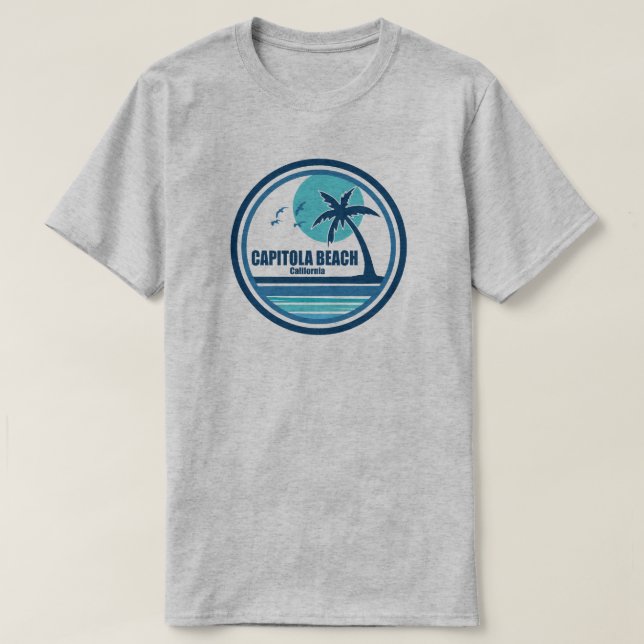 T-shirt Capitola Beach California Palm Tree Birds (Design devant)