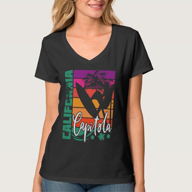 T-shirt Capitola California Retro Sunset Beach Surfer Surf (Devant)
