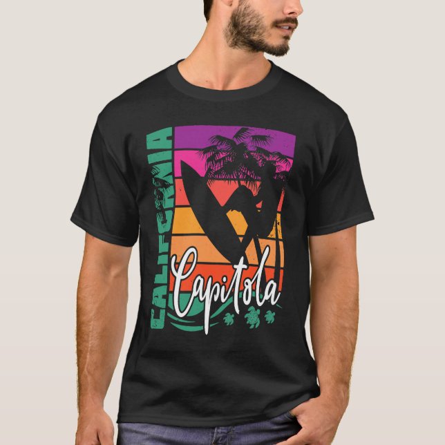 T-shirt Capitola California Retro Sunset Beach Surfer Surf (Devant)