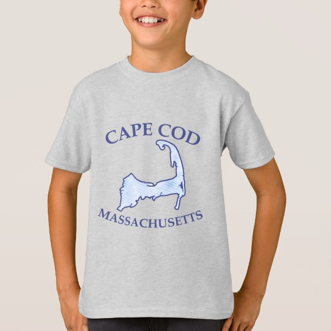 T-shirt Capoche bleu Preppy rayé Cape Cod Silhouette Boy (Devant)