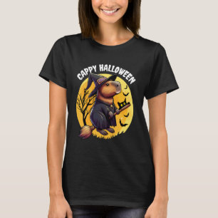 T-shirt Cappy Halloween Drôle Capybara Sorcière Chat Noir