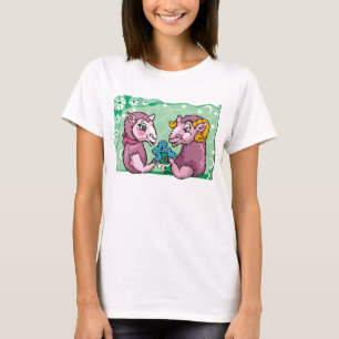 T-shirt Capricorne floral avec chèvre et fleurs violettes