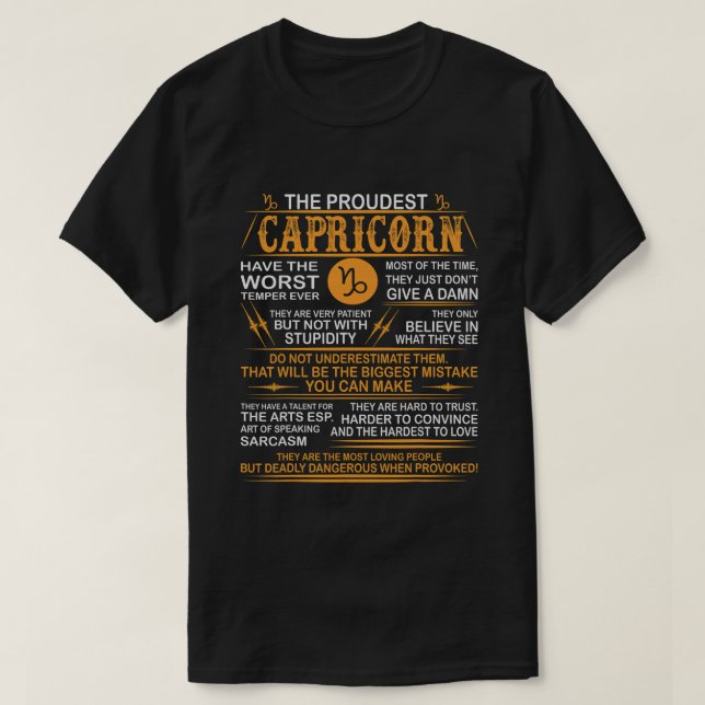 T-shirt Capricorne Temper le plus dangereux quand Provoqué (Design devant)