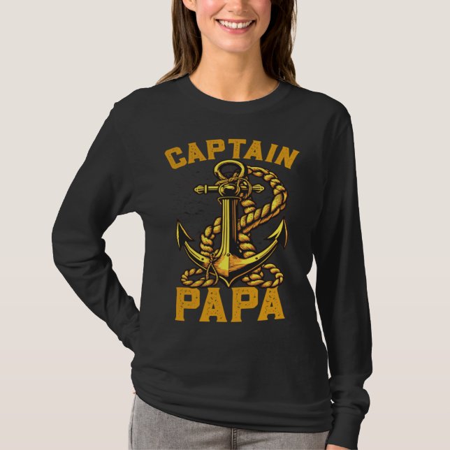 T-shirt Captain Papa Pontoon Sailing Boat Dad Daddy Father (Devant)