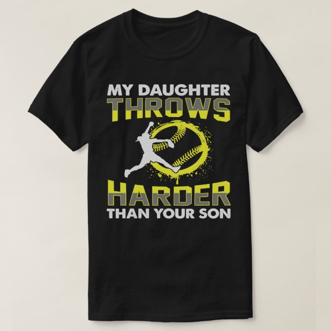 T-shirt Capteur de lanceur de softball Ma fille lance (Design devant)