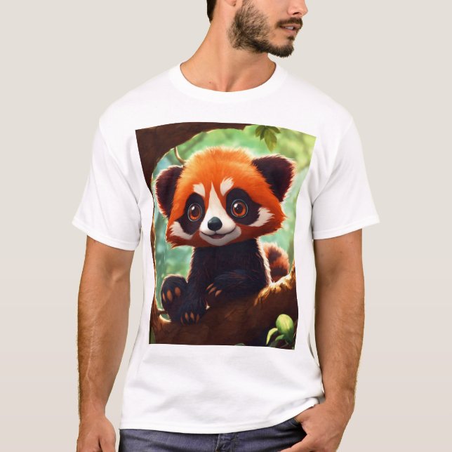 T-shirt Captivant le panda rouge sur une branche d'arbre (Devant)
