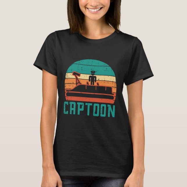 T-shirt Captoon Boat Sunset Retro Pontoon Captain Men Boys (Devant)