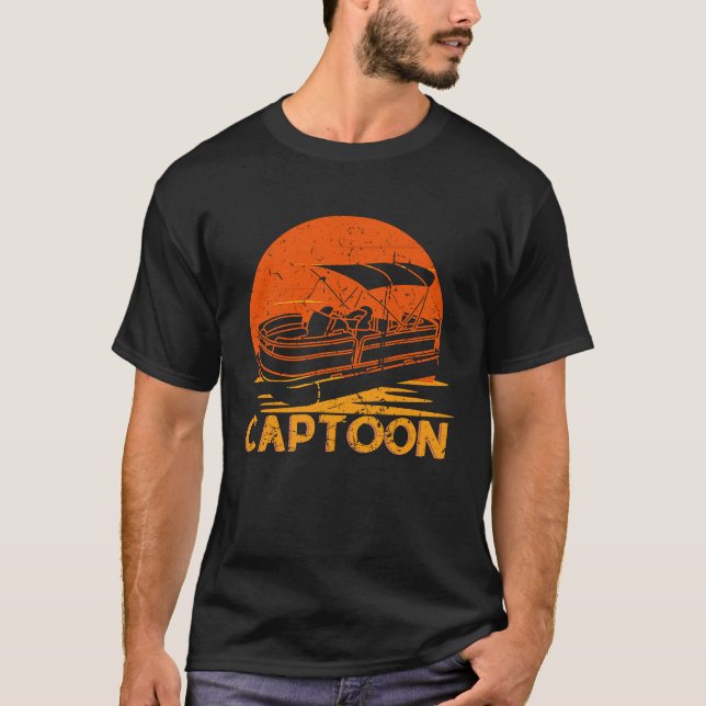 T-shirt Captoon Pontoon Bateau Capitaine Retro Sunset (Devant)