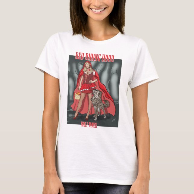 T-shirt Capuchon rouge - loup plus docile (Devant)