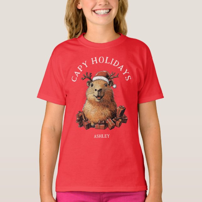 T-shirt Capy Holidays Jote Fun Capybara Joyeux Noël (Devant)