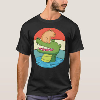 T-shirt Capybara à cheval sur un crocodile impression d'an