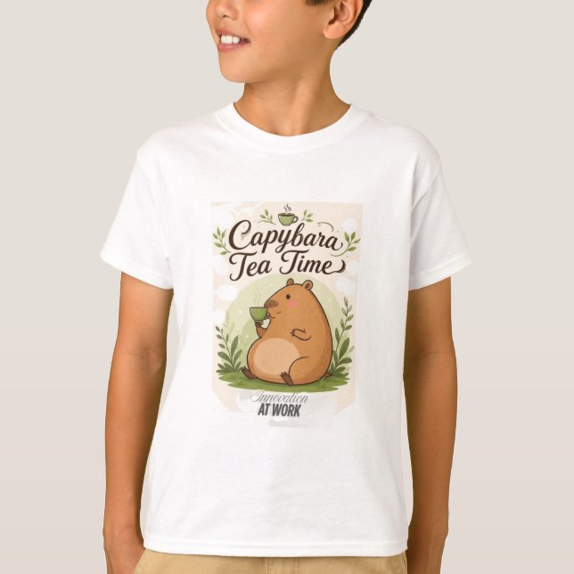 T-shirt Capybara à l'heure du thé | Capybara mignon buvant (Devant)