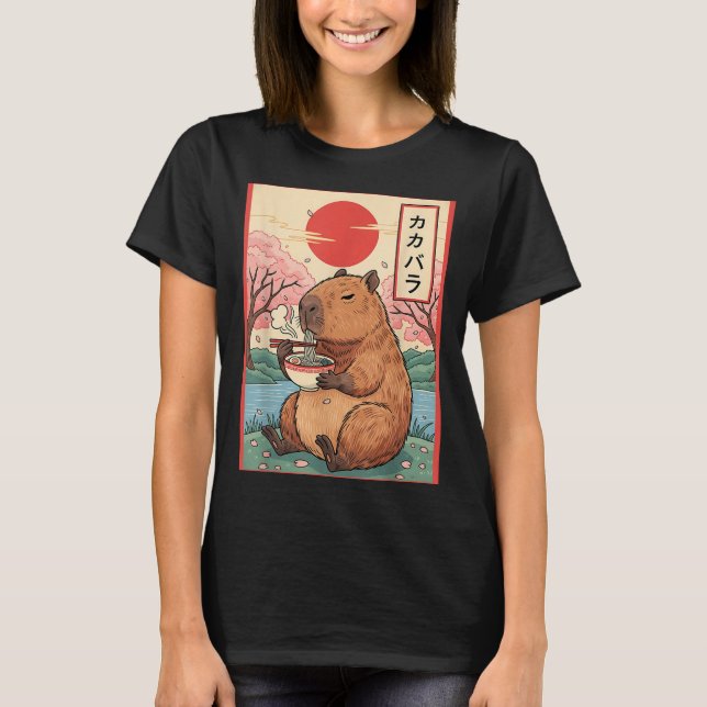 T-shirt Capybara Anime Graphic Ramen Kawaii Vinta Japonais (Devant)