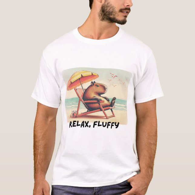 T-shirt Capybara at beach says: relax, fluffy (Devant)