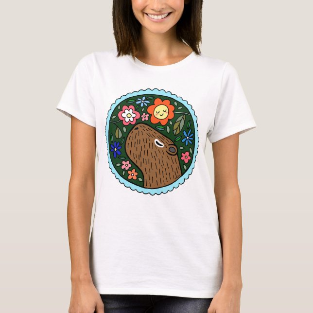 T-shirt Capybara avec Fleurs mignonnes Capybara Graphisme (Devant)