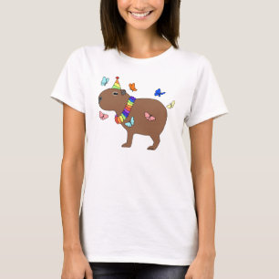 T-shirt Capybara avec papillons ami froid animal mignon