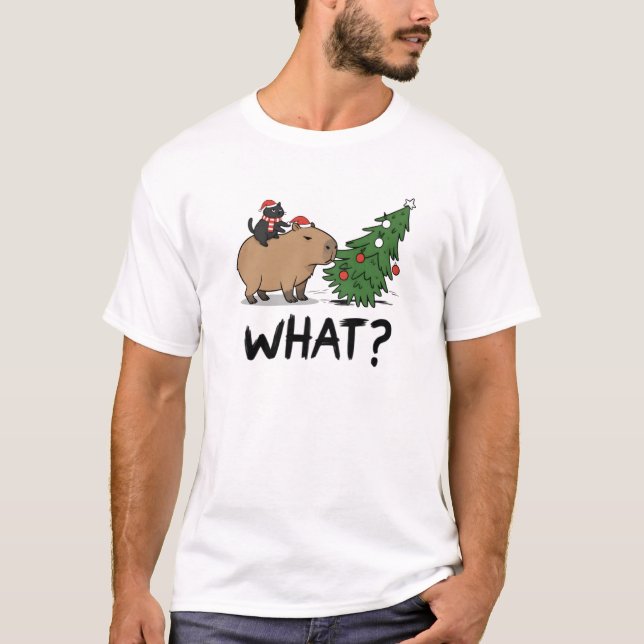 T-shirt Capybara Black Cat Christmas WHAT Meme Gift (Devant)