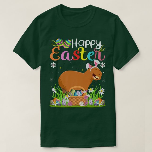 T-shirt Capybara Bunny Oeufs Chasse Drôle Capybara Happy E (Design devant)